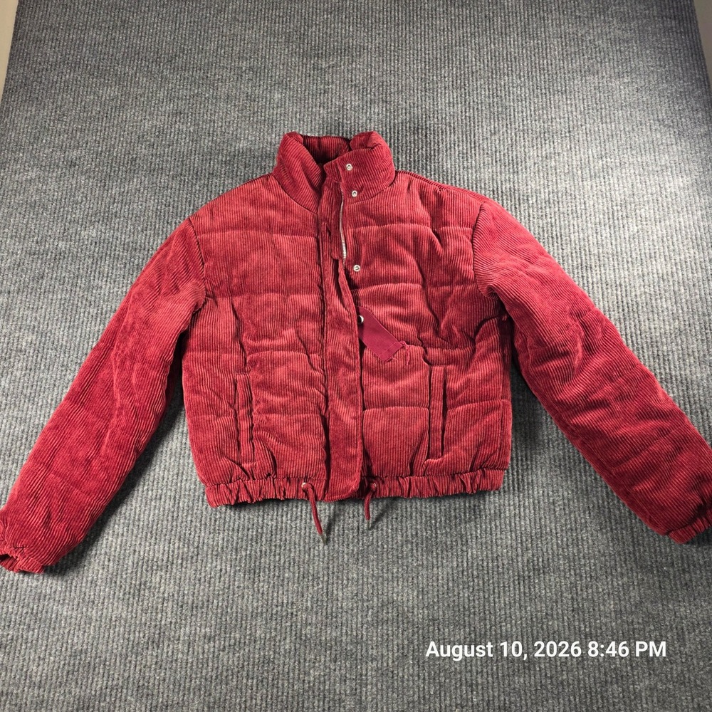 Ashley by 26 International Womens Burgundy Corduroy Puffer Jacket Small Red Coat
